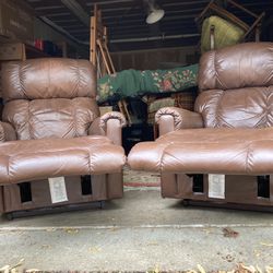 Pair Vintage Mid Century Leather Lazyboy Recliner Rocker Chairs 
