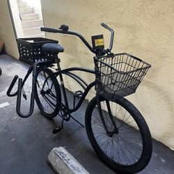 Beach Cruiser Bike With Baskets And Surf Rack 
