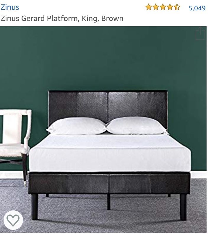 Zinus King Size Faux Brown Leather Upholstery Bed Frame