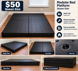 Queen Size Modular Bed Platform 4-Piece Set