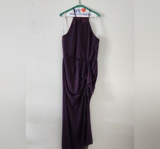 David's Bridal High Neck Chiffon Plum Bridesmaid Dress Size 12