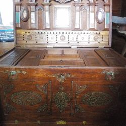 Lg Solid Teak Antique Actors Trunk