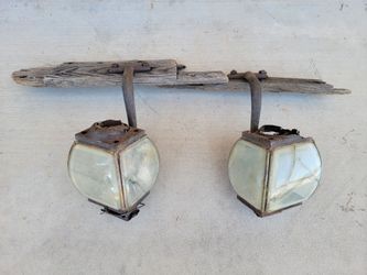 Antique Carriage Light Assembly Pair - Rustic Patina Repurpose