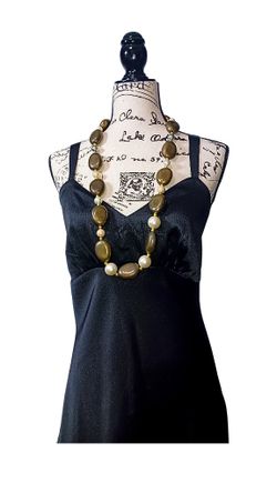 Unique Statement Large Bead Boho Necklace Cream Brown Gold Tone