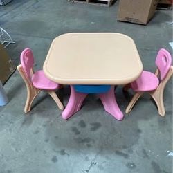 New Kids Table and Chair Set, 3 Piece Activity Table w/Detachable Toy Storage Bins & 2 Chairs