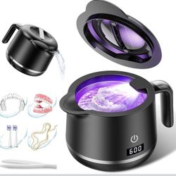 Ultrasonic Retainer Cleaner Machine - 45kHz Ultrasonic Cleaner - 200ML Mouth Guard & Denture Cleaner Pod & Jewelry - 5 Modes with Digital Timer - Upgr
