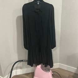 Black Flowy Express Shirt Dress