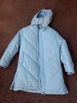 Light Blue Puffer Coat with Hood