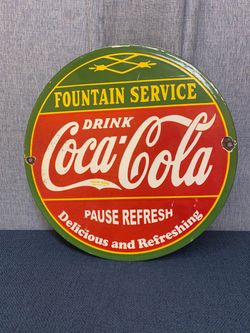 Vintage Coca Cola Fountain Service Porcelain Enamel Sign
