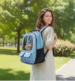 Blue Pet Carrier Backpack with Window