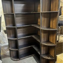 Wood Corner Bookshelf, 5-Tier L-Shaped Farmhouse Display Shelf, for Living Room Bedroom Study Office, Espresso