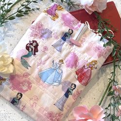 Book Kindle Sleeve Bag Cover 10x8in Princess Disney Fabric Padded Quilted NEW Handmade Pink Cinderella Ariel Sleeping Beauty Rapunzel Lined Bags. 