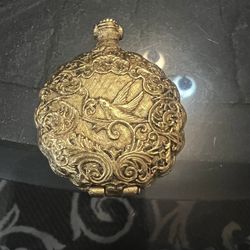 Vintage MAX FACTOR Golden Lark Pocket Watch-Style Makeup Compact 1950s