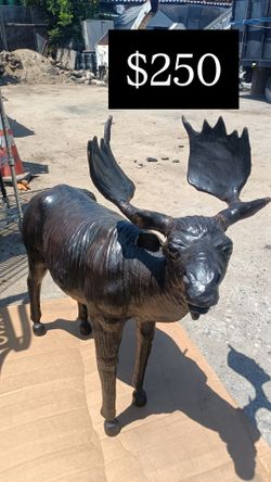 Large Brown Leather Moose Statue