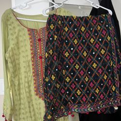 2 piece suit light green mirror work Pakistani desi dress