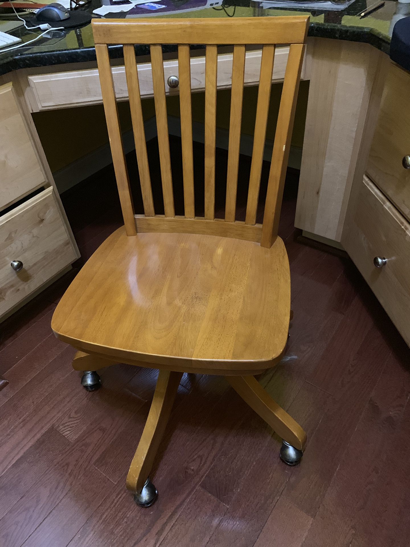 Wooden desk rolling chair