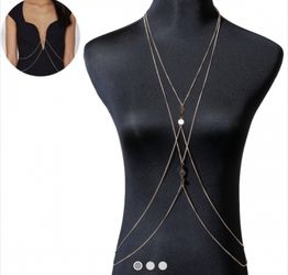 Body Chain Necklace Multilayer Link Curb Chain Gold Plated Circle Connector