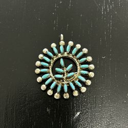 Vintage Zuni Petit Needlepoint Sterling Silver Turquoise Pin Pendant Brooch 