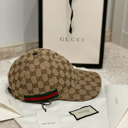 Authentic Gucci GG Web Stripe Baseball Cap