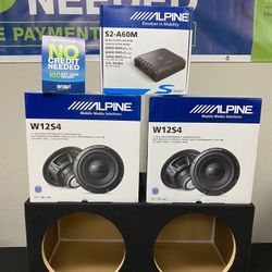 New (2) 12” inch Alpine Bass Series Subwoofers + Alpine Monoblock Car Audio Bass Amplifier + Speaker Box 🔊 ✅