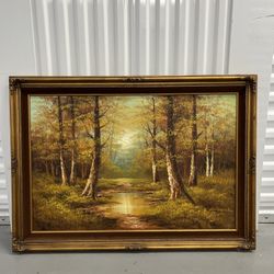 Phillip Cantrell SIGNED Landscape Trees OIL Painting Canvas Framed 42.25 x 30.5”