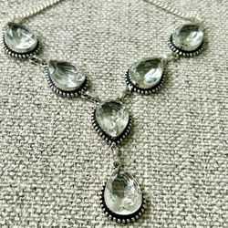 Gorgeous White Topaz Gemstone Statement Necklace In Sterling Silver