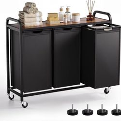 3-Section Laundry Hamper and Laundry Sorter with Pull-Out Organizer Bags, Rolling Laundry Basket with Wheels and Top Shelf, Large Capacity 3 x 12.7 Ga