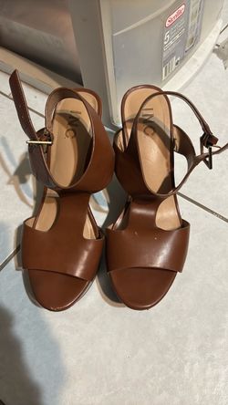 INC Brown Leather Platform Heeled Sandals