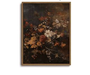 KISSFOX Framed Wall Art Vintage Wall Decor Floral Canvas Art Botanical Pictures Flowers Paintings Moody Prints Dark Artwork For Bedroom Living Room Ki