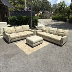 Pottery Barn Leather Sofa Set & Ottoman - Free Delivery 🚚 