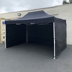 (NEW) $180 Heavy-Duty 10x15 ft with (3 Sidewalls) EZ Popup Canopy Outdoor Gazebo, Carry Bag (Black, White)