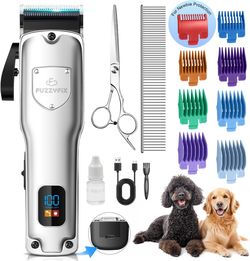 Professional Dog Clippers Grooming Kit, Cordless Rechargeable Trimmer with Stainless Steel Blade for Thick Coats Dogs Cats