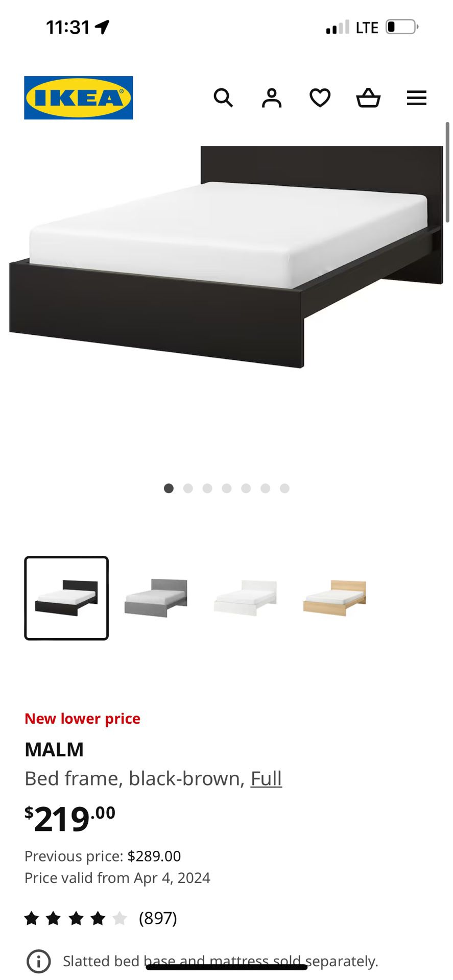 IKEA MALM Full Platform Bed Frame With Two Nightstands And Memory Foam Mattress 