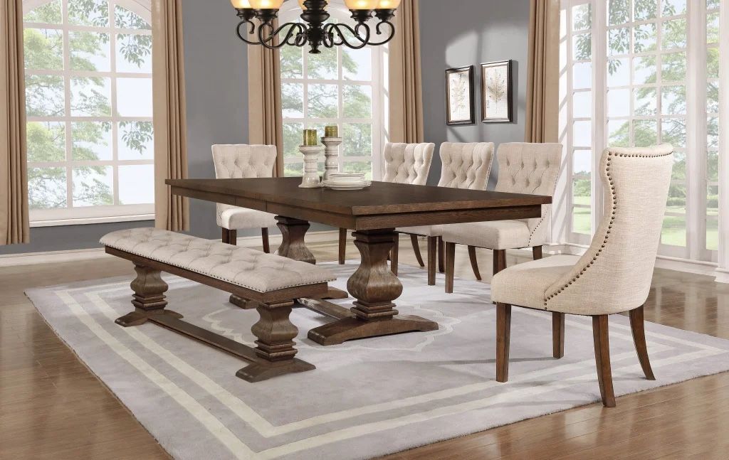 7 Pc Dining Table Set Walnut Finish