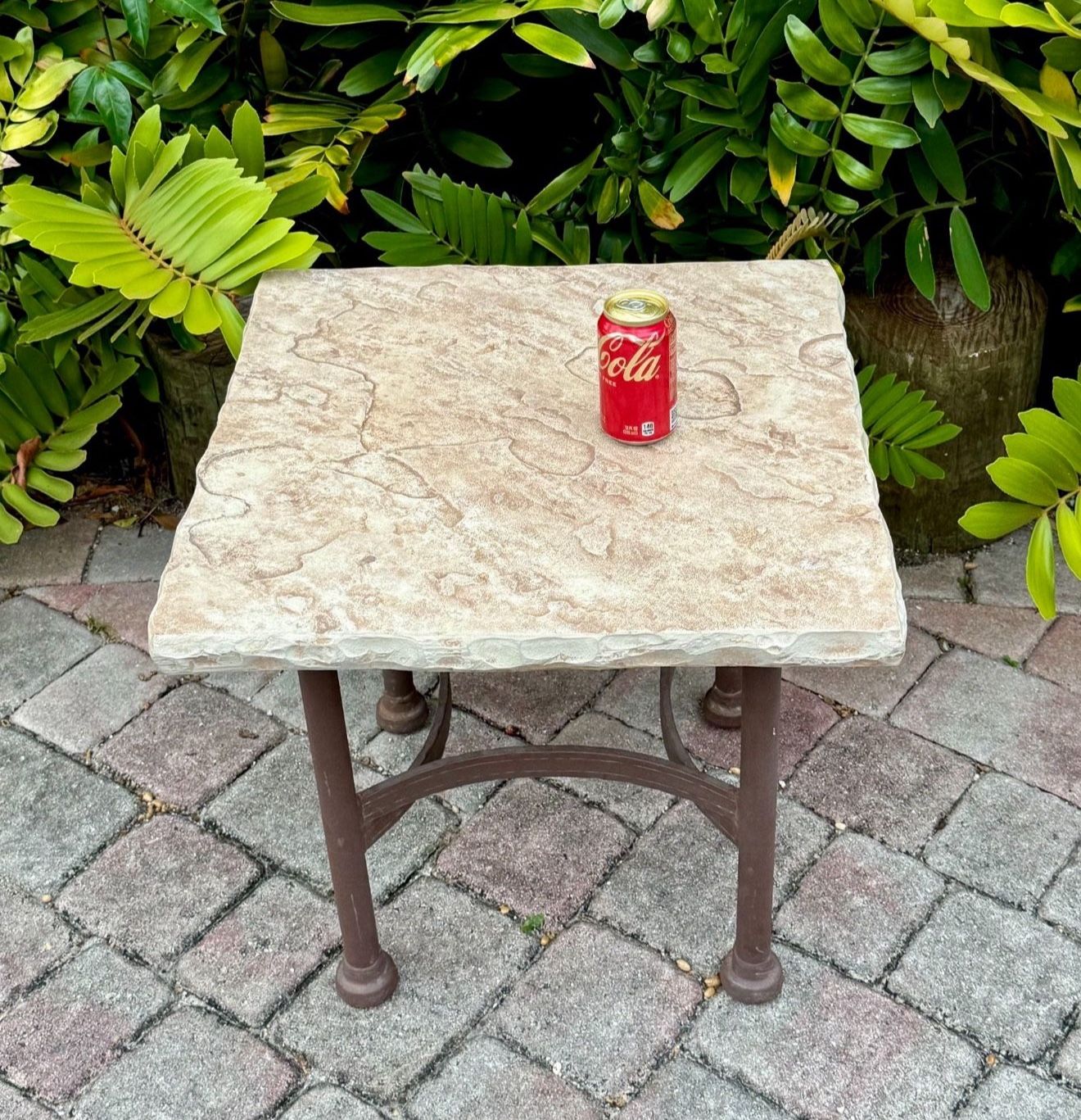 ⭕️ Outdoor Iron Side Table With Cultured Stone Top