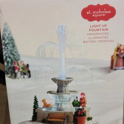 St Nicholas Square Village Lightup Fiber Optic Fountain With Kids 7" Christmas