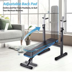 Weight Bench with Barbell Rack Folding, Weight Lifting Bench with Dip Station for Home Gym, Strength Training Multiuse Workout Bench