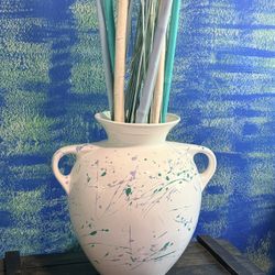 Two Handled Jug in turquoise and white *H18.5 D18"*