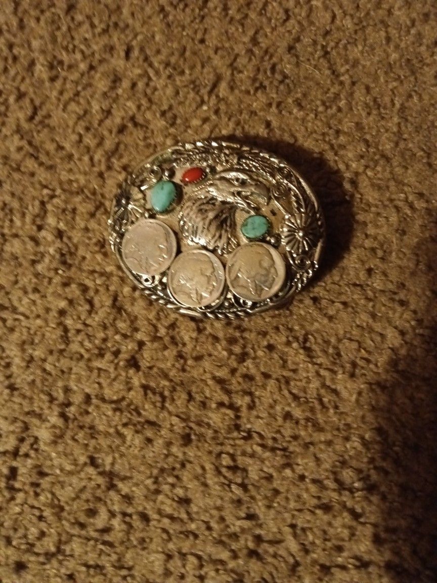 Vintage Native Buffalo Turquoise Belt Buckle.