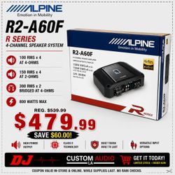 Alpine R  Series 4 Channel Speaker System Amplifier 800 Watts Max R2-A60F 🚨 Payment Options Available 🚨 No Credit Needed 🚨
