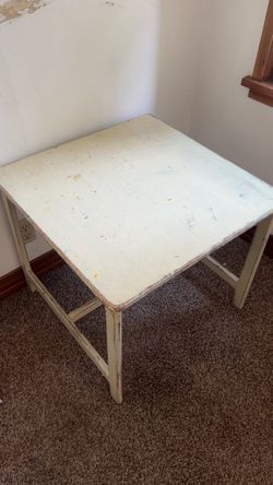 3 White Wooden Table with Paint Splatter