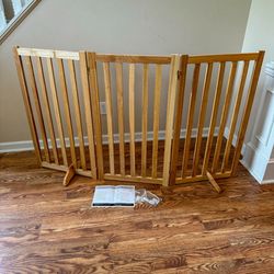 NEW Natural Oak Hard Wood 3-Panel Freestanding Baby/Dog Gate w/ Support Feet - 60"W x 36"H