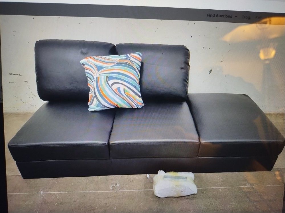 Black Faux Leather Couch 