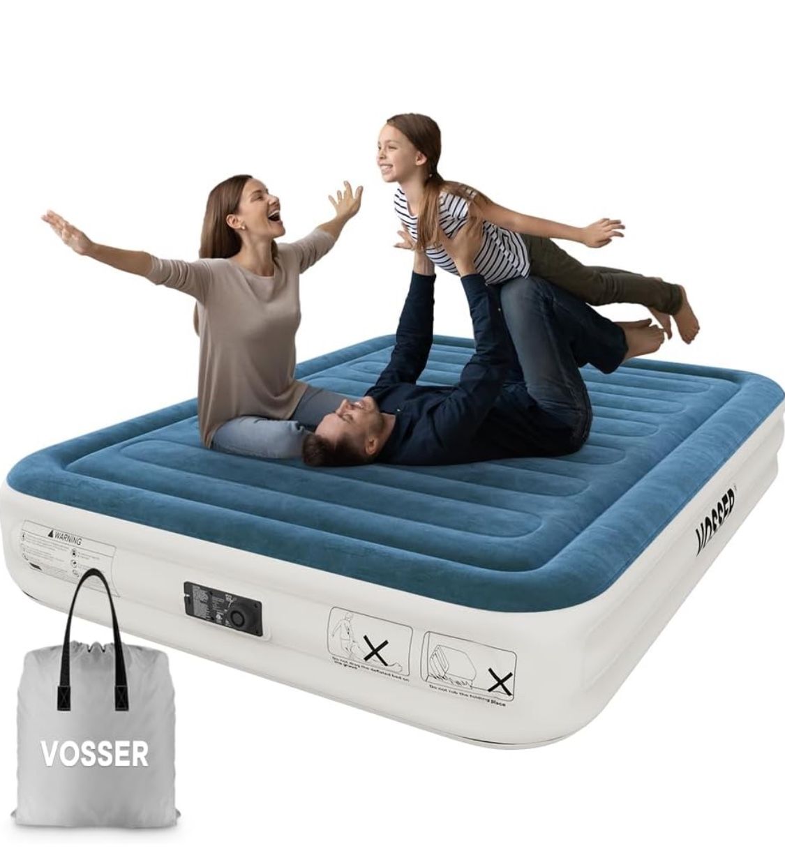 Queen Air Mattress with Built-in Pump, Quick and Easy Inflation/Deflation Inflatable Mattress, Foldable Mattress with Storage Bag, Inflatable Bed for