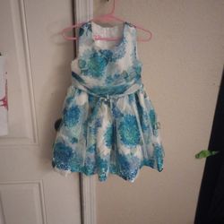 3t White W Blue Flower Spring Dress