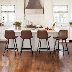 Dark Brown Leather Barstool Set Of 4