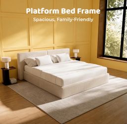 Cloud King Platform Bed Frame with Pillow Headboard 6-Inch, Easy Assembly (Beige)