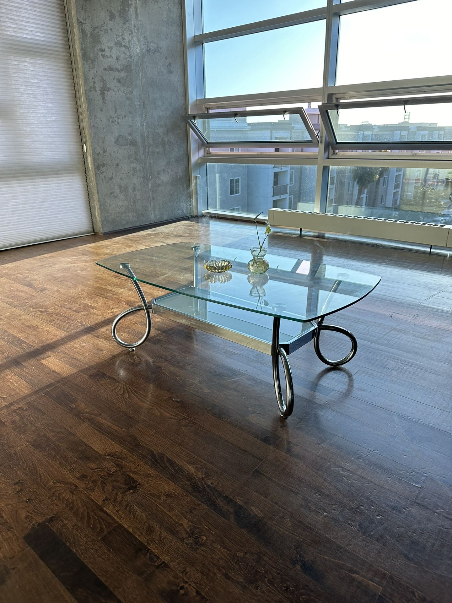 Modern Glass Chrome Coffee Table – Sleek, Minimalist Design