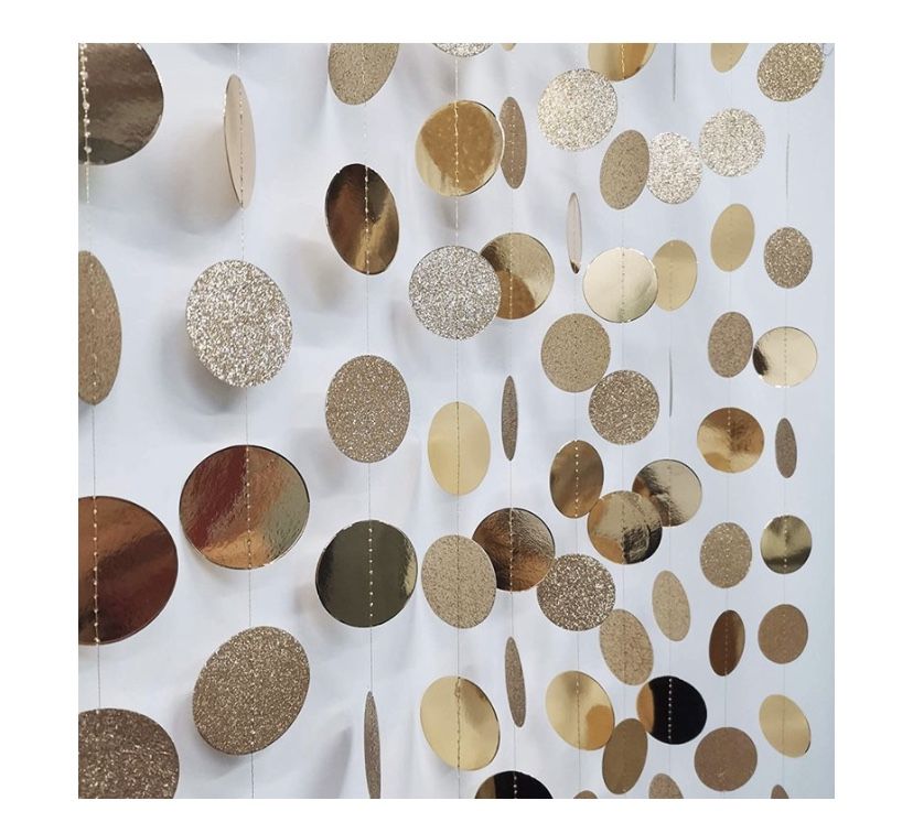 Glitter Beige Gold Paper Circle Dots, 5Pcs 65 feet for Wedding Party