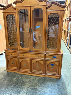 Wood China Cabinet with Glass Doors